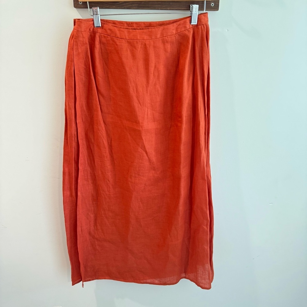 Eileen Fisher Burnt Orange 100% Irish Linen Wrap Maxi Skirt Medium - Picture 4 of 7